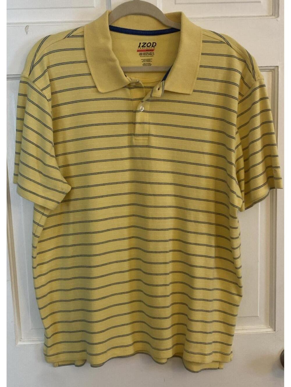 IZOD Perform Basix Yellow Striped Short Sleeve Golf Polo XXL Soft Travel Leisure